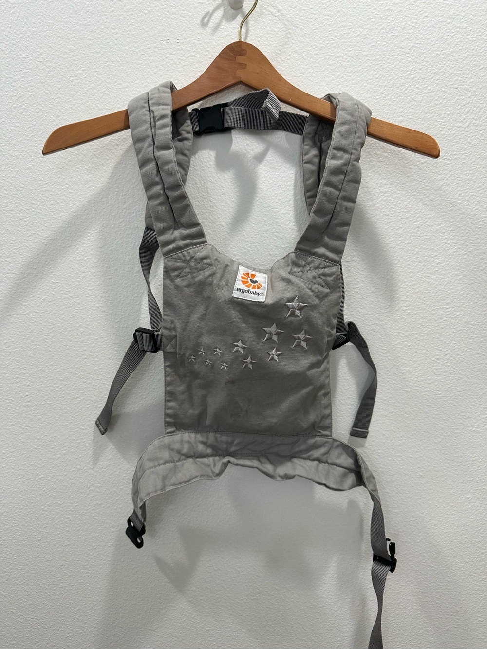Ergobaby Gray Star Embroidered Baby doll toy - Neutral Gray GUC dolls play